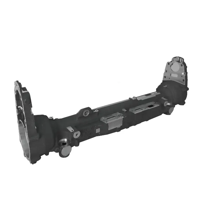 Cross member – Elongated mechanical component with mounting plates at both ends and several small attachments along the body