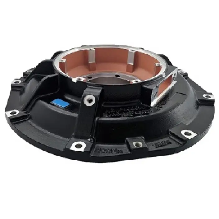 Bearing shield – Black round component with multiple mounting holes and an inner copper-colored ring